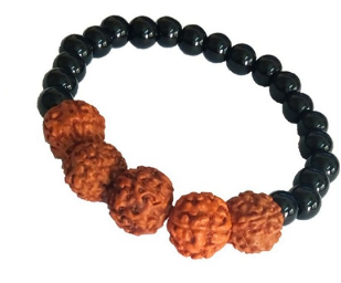 Black Onyx (Crystal) with 5 Mukhi Rudraksha Bracelet