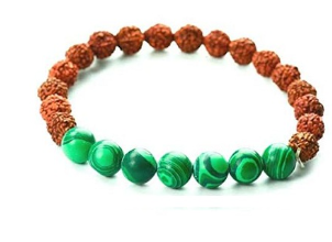 Natural Rudraksha with Malachite and Clear Quartz (Sphatik) Bracelet