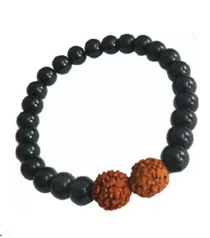 5 Mukhi Rudraksha and Black Agate Bracelet