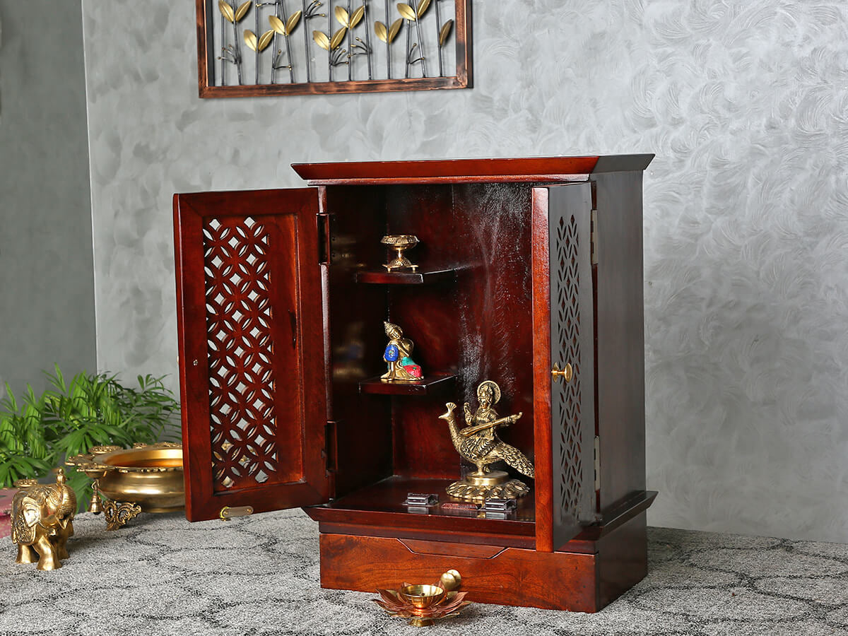 Sheesham Wood Pooja Mandir for Home in Honey Oak Finish