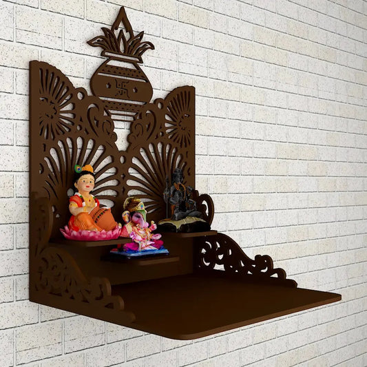 Brown Wall Hanging Wooden Temple with Shelf