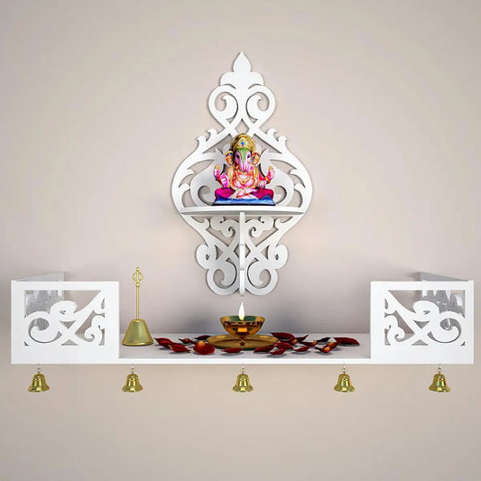 White Wooden Wall Hanging Temple with Shelf