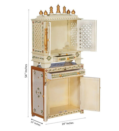 White and Gold Pooja Mandir for Home with Door