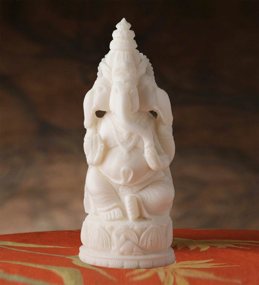 Dvija Ganapati Statue In White Rajasthani Marble