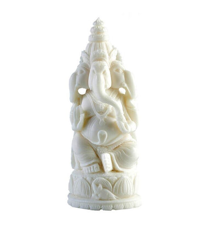 Dvija Ganapati Statue In White Rajasthani Marble