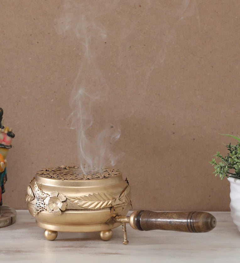 Lobandan Gold Brass Incense Holder