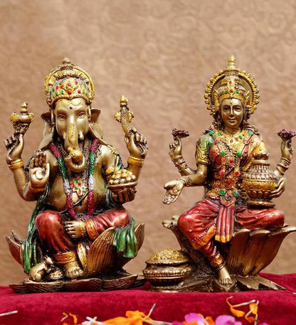 Multicolour Polyresin  Laxmi Ganesha