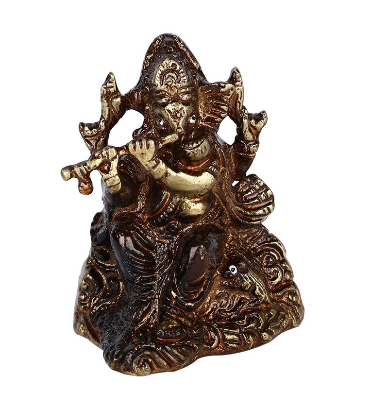 Small Ganesha Flute Brass Statue