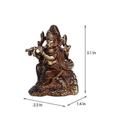 Small Ganesha Flute Brass Statue